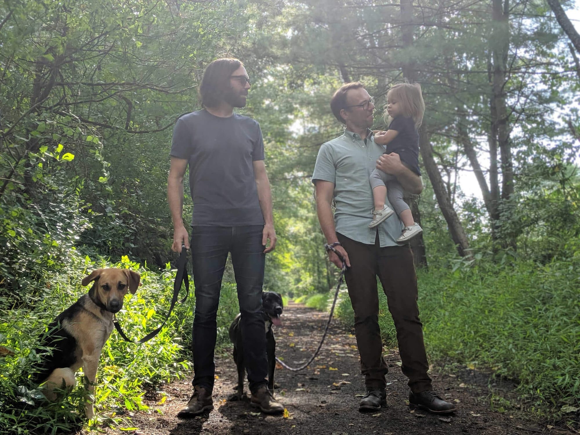 Matt Pond and Chris Hansen on a walk in the woods.