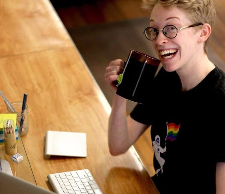 Milo Axelrod drinking tea at Moonfarmer